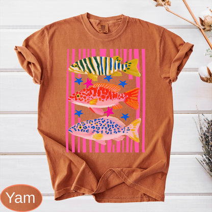 Comfort Colors Preppy Fish Shirt, Summer Vacation Tee, Girls Fishing Tshirt, Beach Vibes
