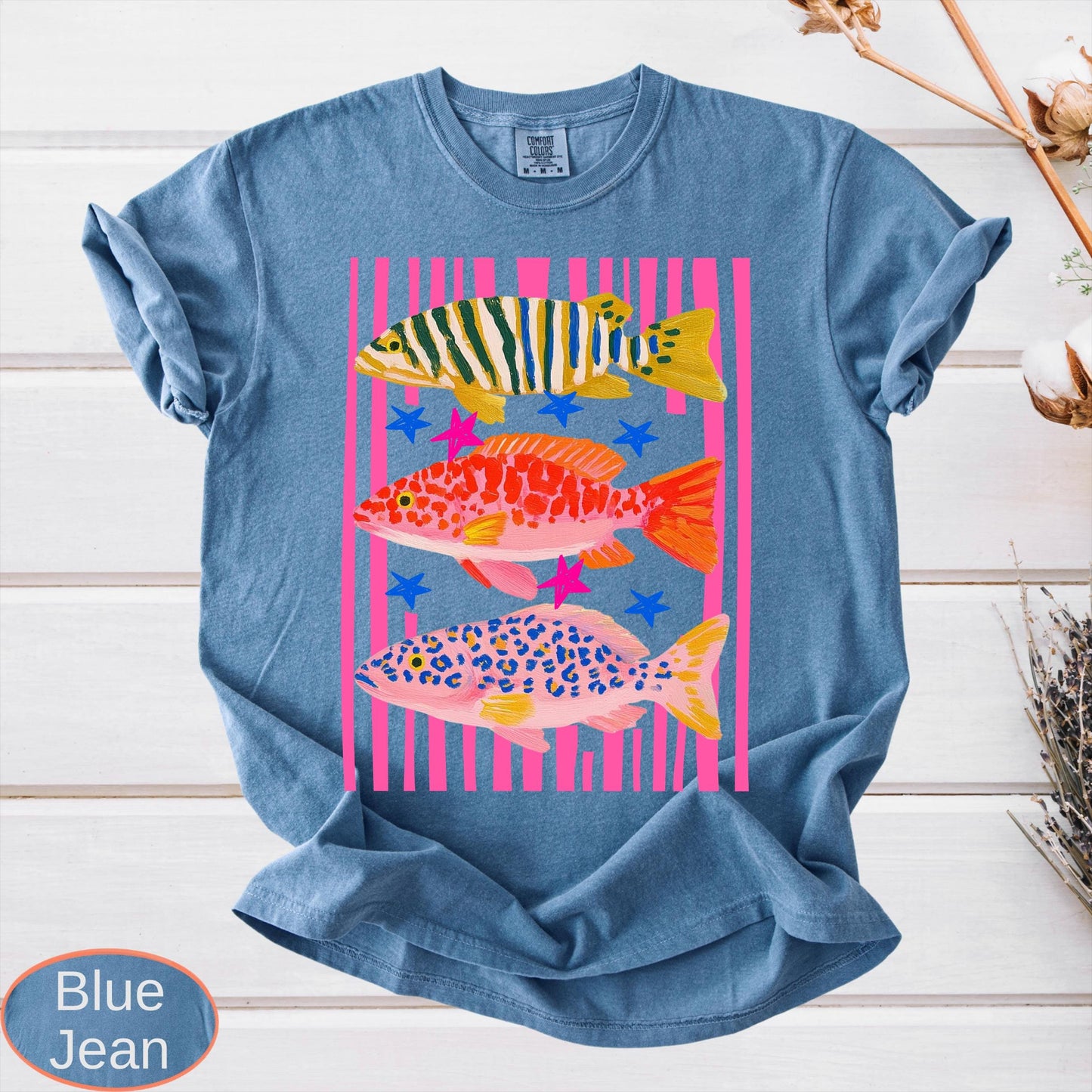 Comfort Colors Preppy Fish Shirt, Summer Vacation Tee, Girls Fishing Tshirt, Beach Vibes