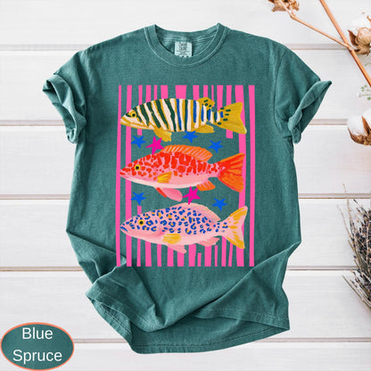Comfort Colors Preppy Fish Shirt, Summer Vacation Tee, Girls Fishing Tshirt, Beach Vibes