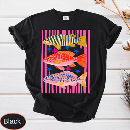 Comfort Colors Preppy Fish Shirt, Summer Vacation Tee, Girls Fishing Tshirt, Beach Vibes