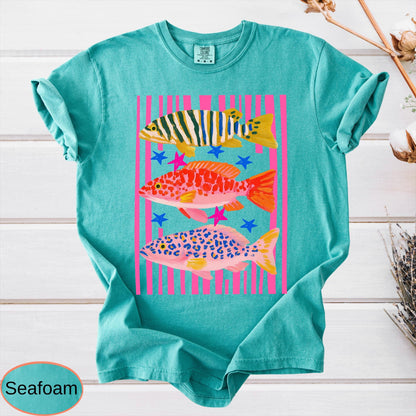 Comfort Colors Preppy Fish Shirt, Summer Vacation Tee, Girls Fishing Tshirt, Beach Vibes