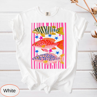 Comfort Colors Preppy Fish Shirt, Summer Vacation Tee, Girls Fishing Tshirt, Beach Vibes