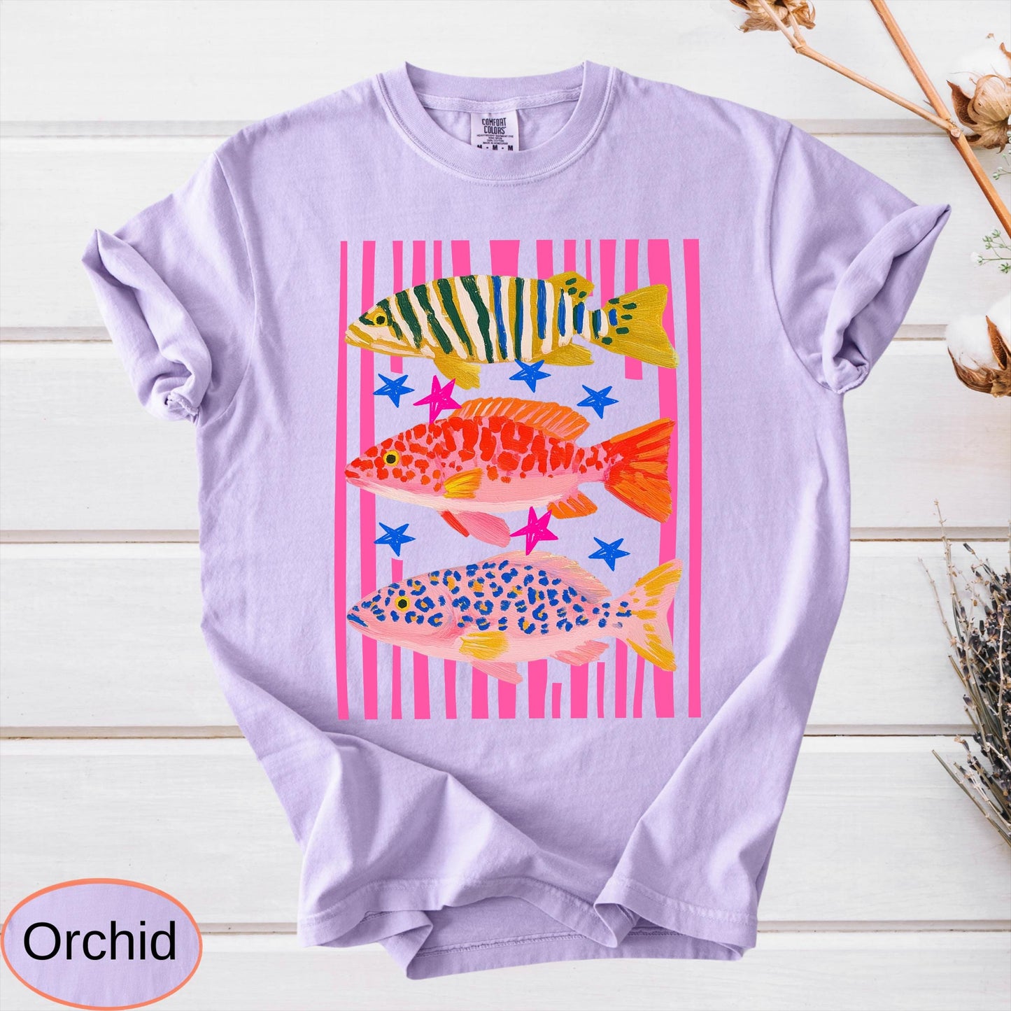 Comfort Colors Preppy Fish Shirt, Summer Vacation Tee, Girls Fishing Tshirt, Beach Vibes
