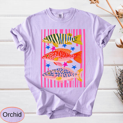 Comfort Colors Preppy Fish Shirt, Summer Vacation Tee, Girls Fishing Tshirt, Beach Vibes