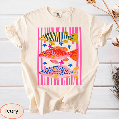 Comfort Colors Preppy Fish Shirt, Summer Vacation Tee, Girls Fishing Tshirt, Beach Vibes