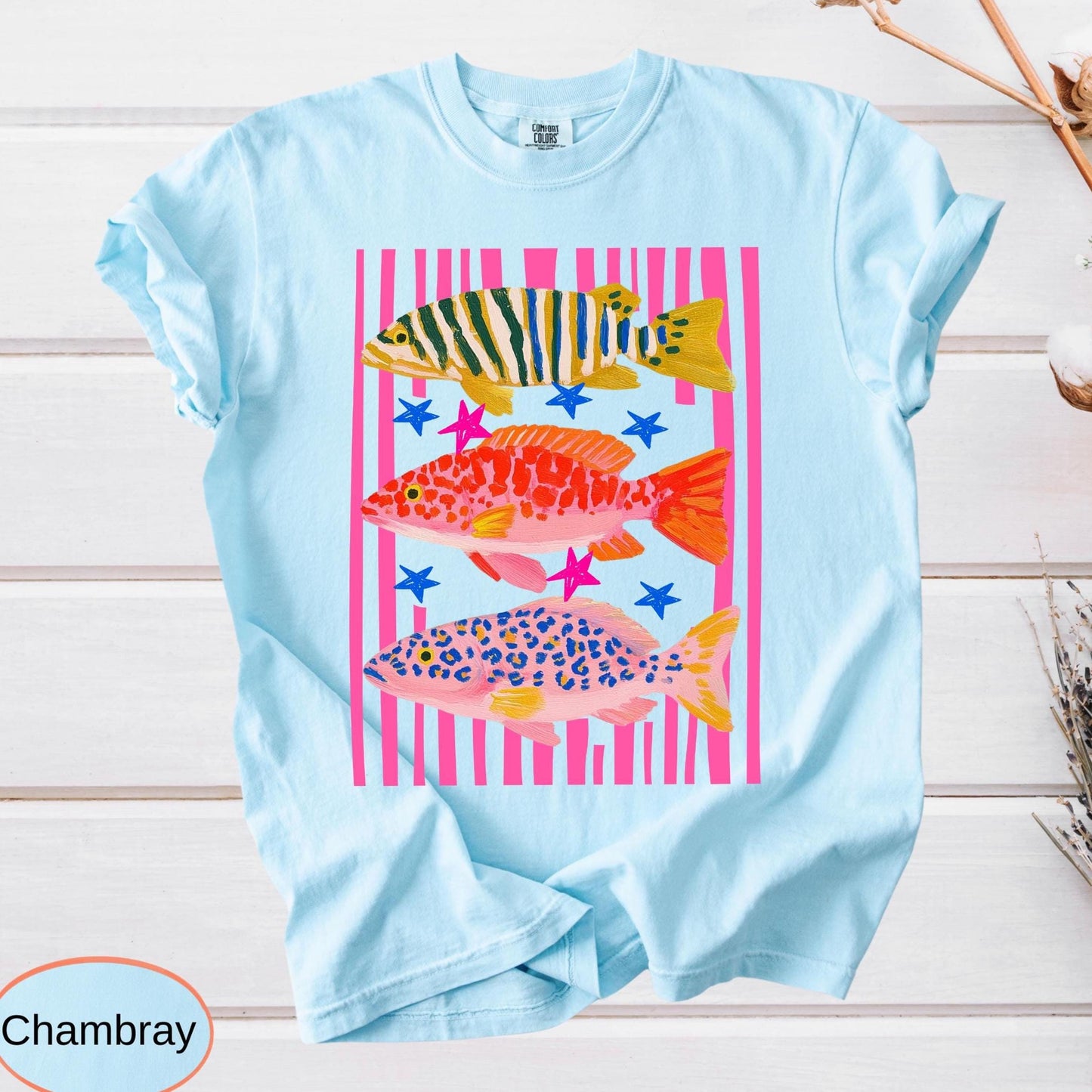 Comfort Colors Preppy Fish Shirt, Summer Vacation Tee, Girls Fishing Tshirt, Beach Vibes