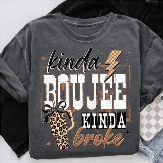Coquette Choco Leopard Kinda Boujee Kinda Broke T-Shirt, Coquette Bow Snarky, Motivation Sublimation, Antisocial Tshirt