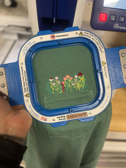 Embroidered Wildflowers Pocket Tee, Cottagecore Tshirt, Comfort Colors Pocket Tee, Flower Pocket TShirt, Embroidered Flower Shirt