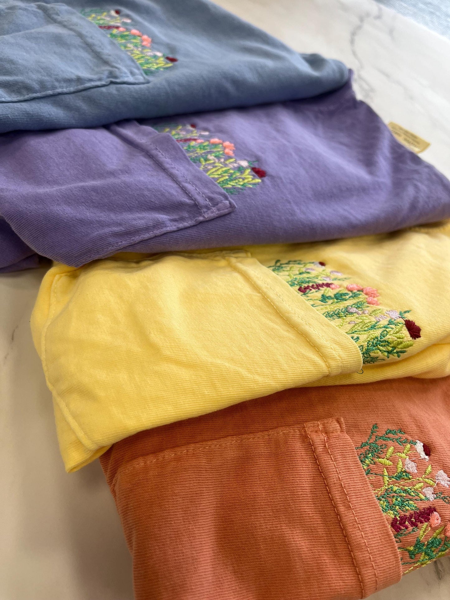 Embroidered Wildflowers Pocket Tee, Cottagecore Tshirt, Comfort Colors Pocket Tee, Flower Pocket TShirt, Embroidered Flower Shirt