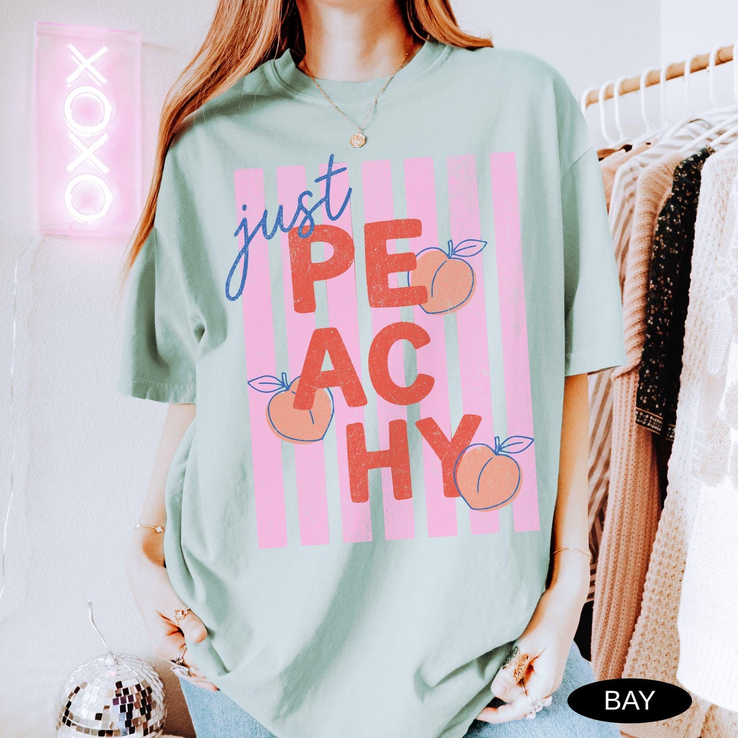 Just Peachy Shirt Comfort Colors Tee Summer Fruit Tshirt Food Pun T Shirt Retro Graphic Tee Peach Graphic Tee Summer T-Shirt