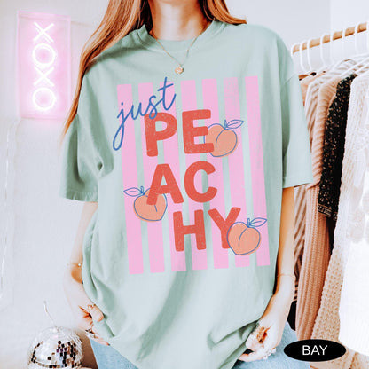 Just Peachy Shirt Comfort Colors Tee Summer Fruit Tshirt Food Pun T Shirt Retro Graphic Tee Peach Graphic Tee Summer T-Shirt
