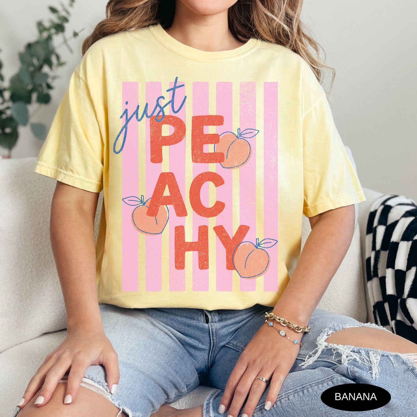 Just Peachy Shirt Comfort Colors Tee Summer Fruit Tshirt Food Pun T Shirt Retro Graphic Tee Peach Graphic Tee Summer T-Shirt