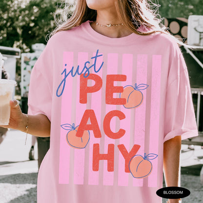 Just Peachy Shirt Comfort Colors Tee Summer Fruit Tshirt Food Pun T Shirt Retro Graphic Tee Peach Graphic Tee Summer T-Shirt