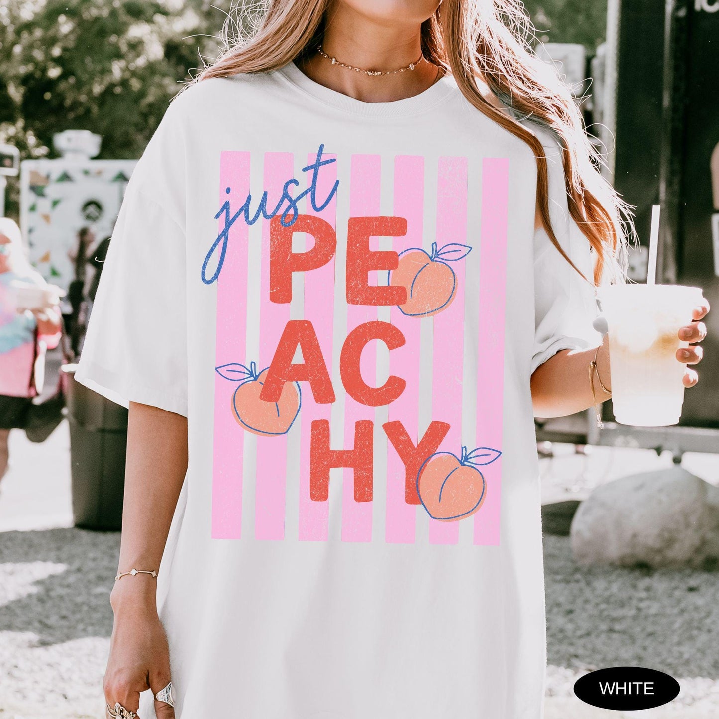 Just Peachy Shirt Comfort Colors Tee Summer Fruit Tshirt Food Pun T Shirt Retro Graphic Tee Peach Graphic Tee Summer T-Shirt