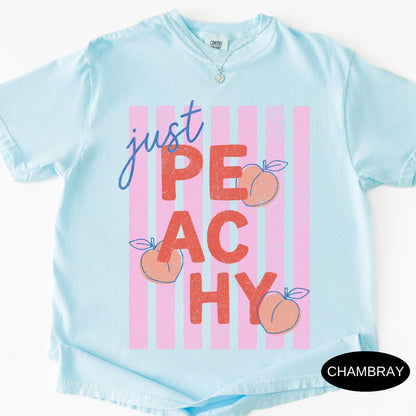 Just Peachy Shirt Comfort Colors Tee Summer Fruit Tshirt Food Pun T Shirt Retro Graphic Tee Peach Graphic Tee Summer T-Shirt