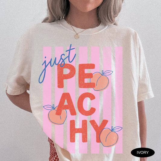 Just Peachy Shirt Comfort Colors Tee Summer Fruit Tshirt Food Pun T Shirt Retro Graphic Tee Peach Graphic Tee Summer T-Shirt