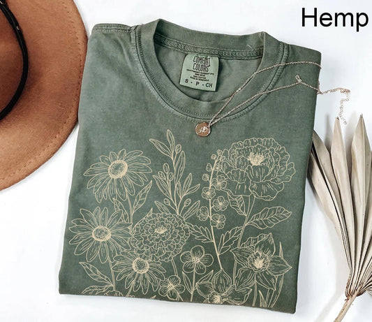 Comfort Colors®Vintage Pressed Flowers Shirt,Boho Cottagecore Tshirt Botanical Floral Tee Wildflowers T Shirt Gift for Gardener Floral Shirt