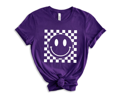 Smiley Face Shirt,Happy Face Sweatshirt,Smiley Face Checkered Shirt,Retro Shirt Women,Boho Shirt Girls,Trendy Vintage Shirt, Gift for her