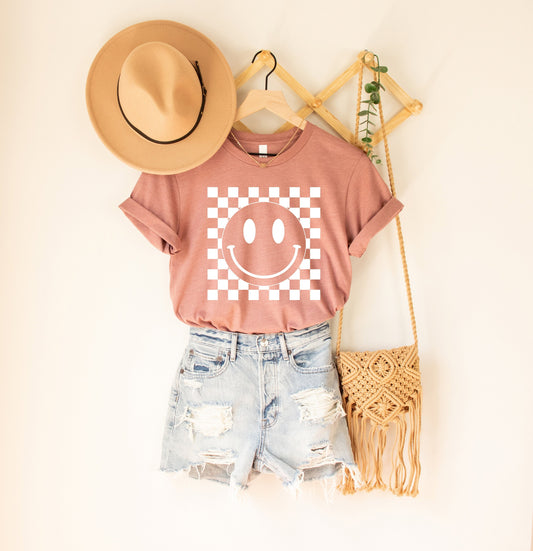 Smiley Face Shirt,Happy Face Sweatshirt,Smiley Face Checkered Shirt,Retro Shirt Women,Boho Shirt Girls,Trendy Vintage Shirt, Gift for her