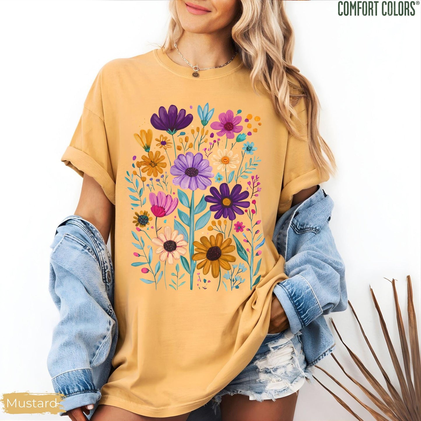 Boho Summer Floral Comfort Colors® Shirt, Retro Spring Flowers Tshirt, Summer Vibes Shirt, Wildflowers Graphic Tee, Summer Flowers Aesthetic
