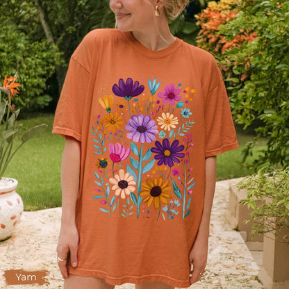 Boho Summer Floral Comfort Colors® Shirt, Retro Spring Flowers Tshirt, Summer Vibes Shirt, Wildflowers Graphic Tee, Summer Flowers Aesthetic