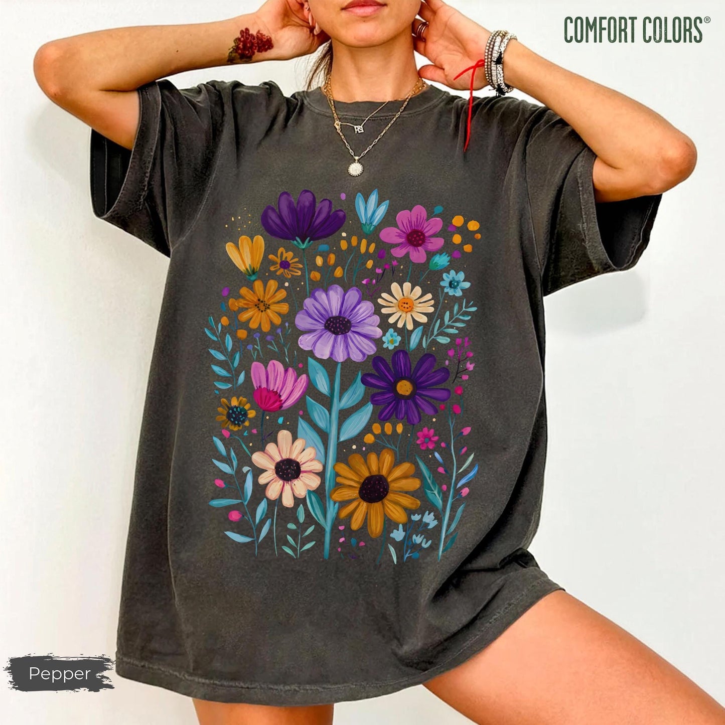 Boho Summer Floral Comfort Colors® Shirt, Retro Spring Flowers Tshirt, Summer Vibes Shirt, Wildflowers Graphic Tee, Summer Flowers Aesthetic