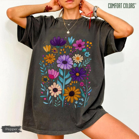 Boho Summer Floral Comfort Colors® Shirt, Retro Spring Flowers Tshirt, Summer Vibes Shirt, Wildflowers Graphic Tee, Summer Flowers Aesthetic